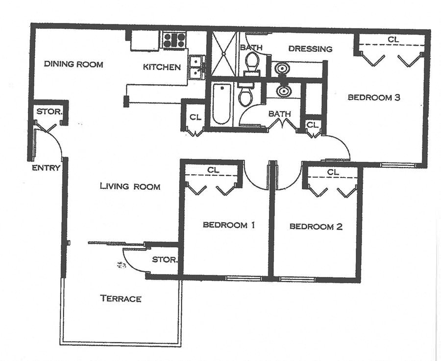 Three bedroom floor plan