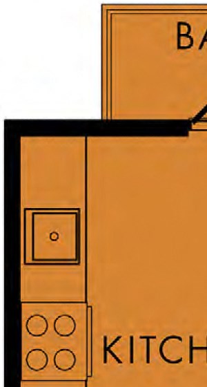 1 bed, 1 bath 540 sq ft