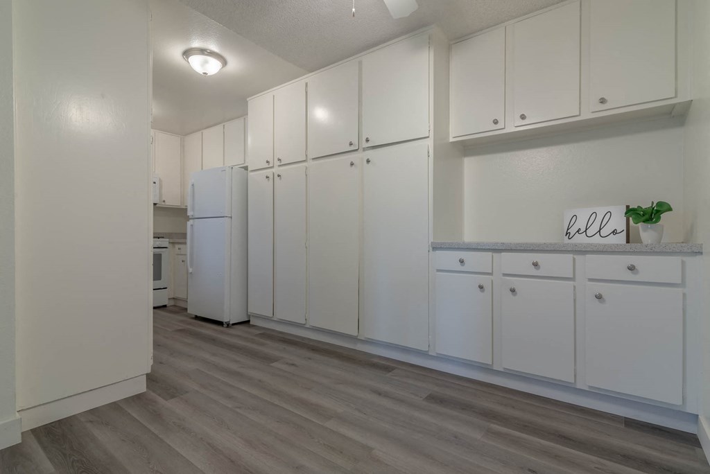 Dining area with built in cabinets