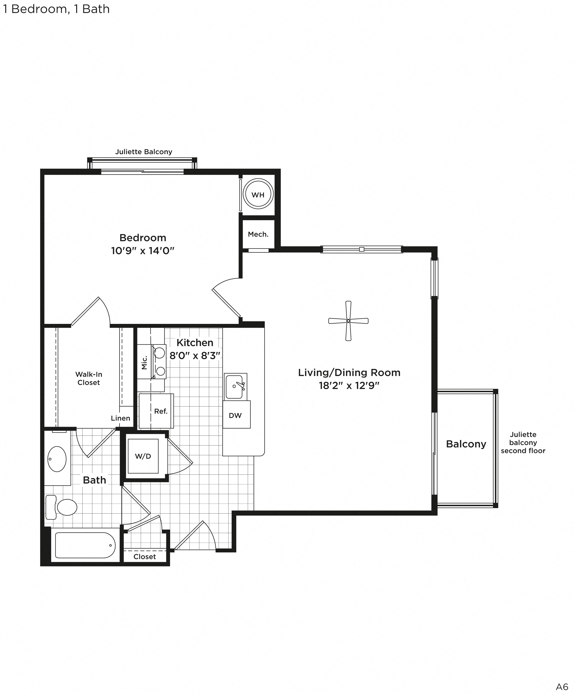 1 bed 1 bath A6a Floor Plan at 800 Carlyle, Alexandria, Virginia
