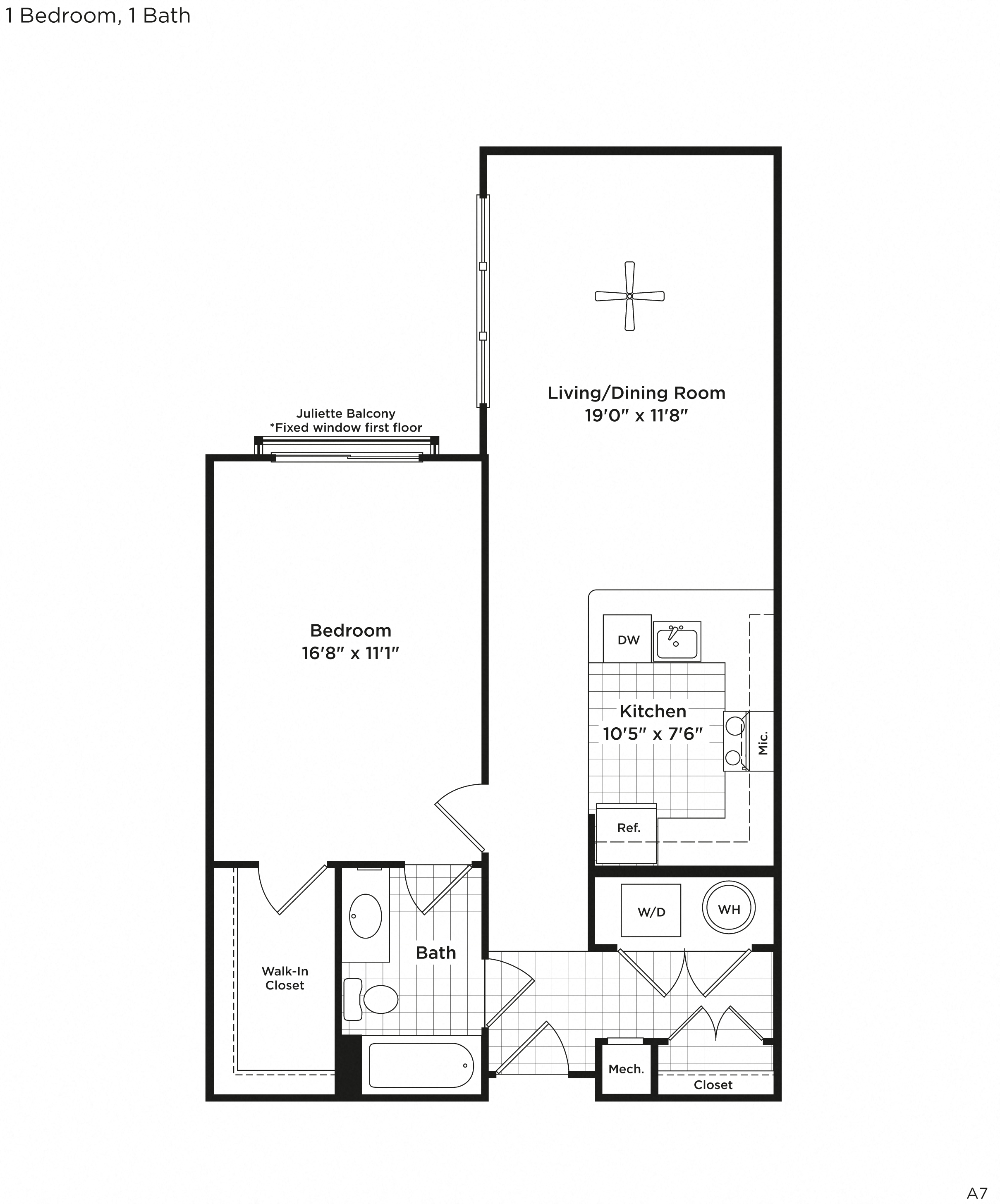 1 bed 1 bath A7a Floor Plan at 800 Carlyle, Alexandria, VA