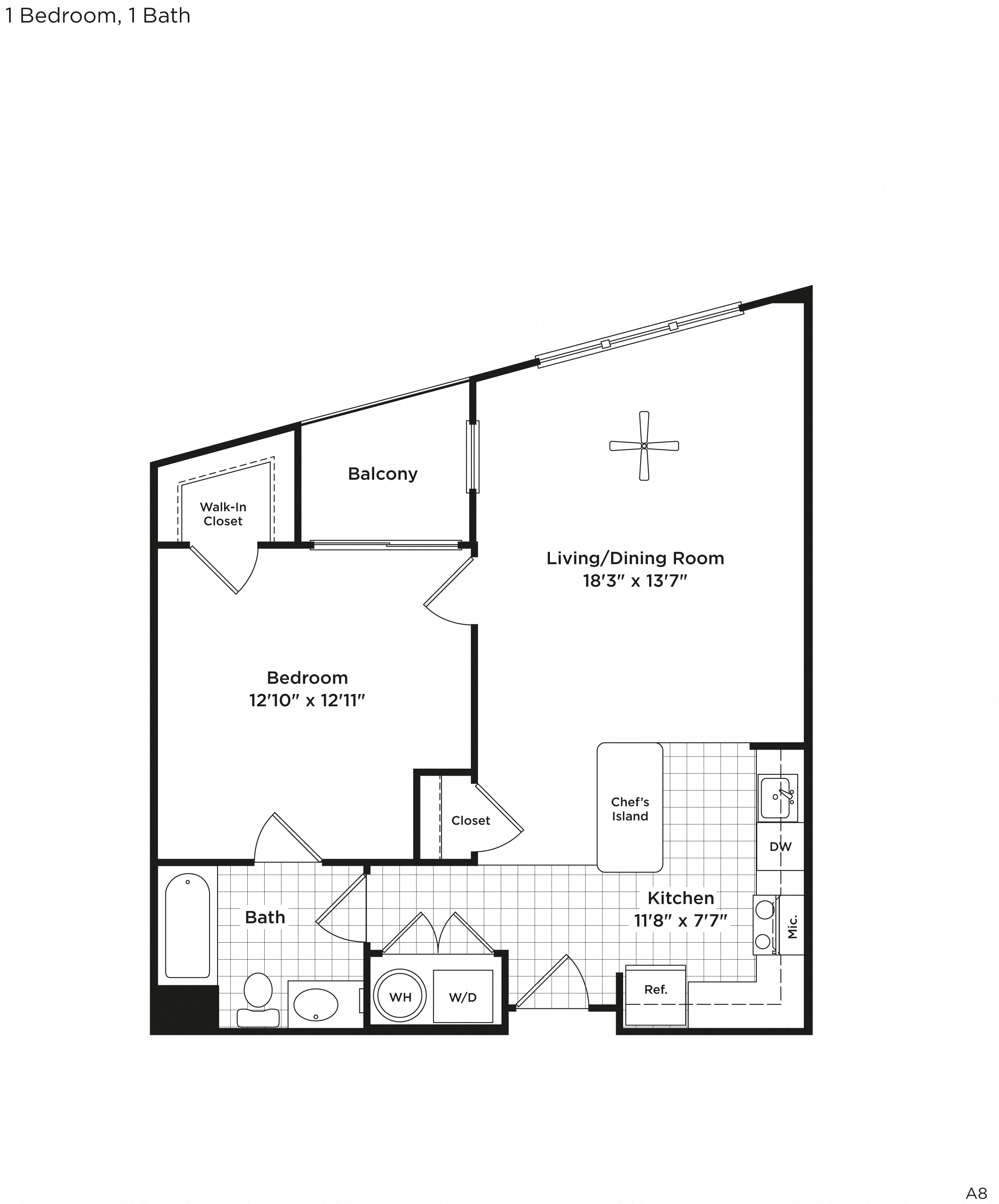 1 bed 1bath A8a Floor Plan at 800 Carlyle, Alexandria, VA