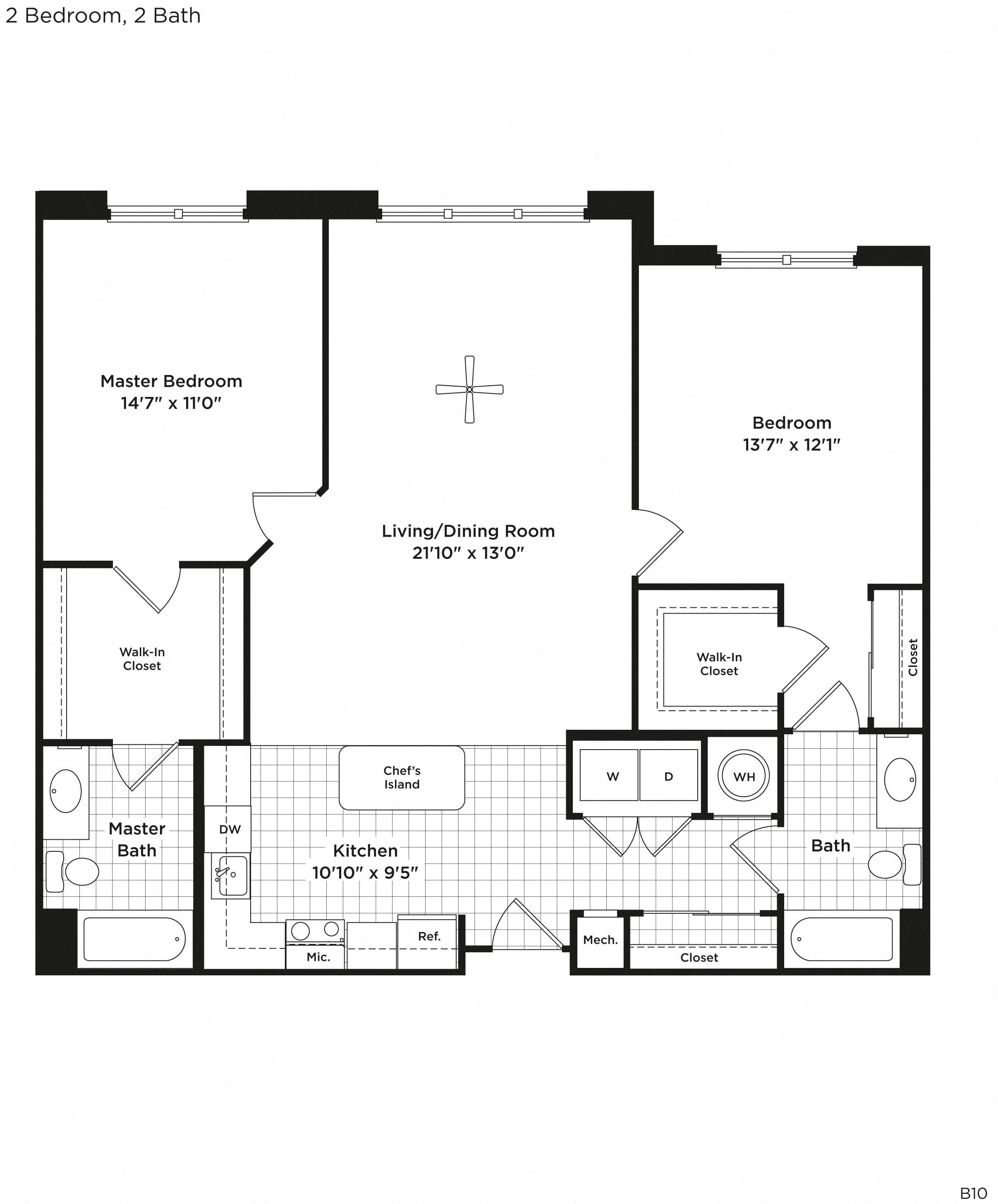 2 bed 2 bath  B10b Floor Plan at 800 Carlyle, Virginia, 22314