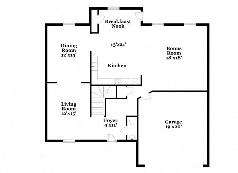 a floor plan of a house with a kitchen and a living room