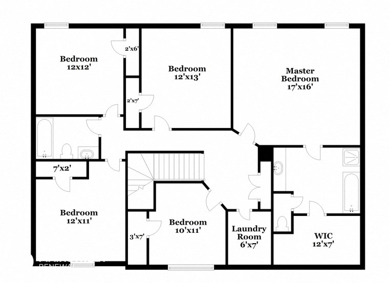a floor plan of a house with an open floor plan with bedrooms and a bathroom