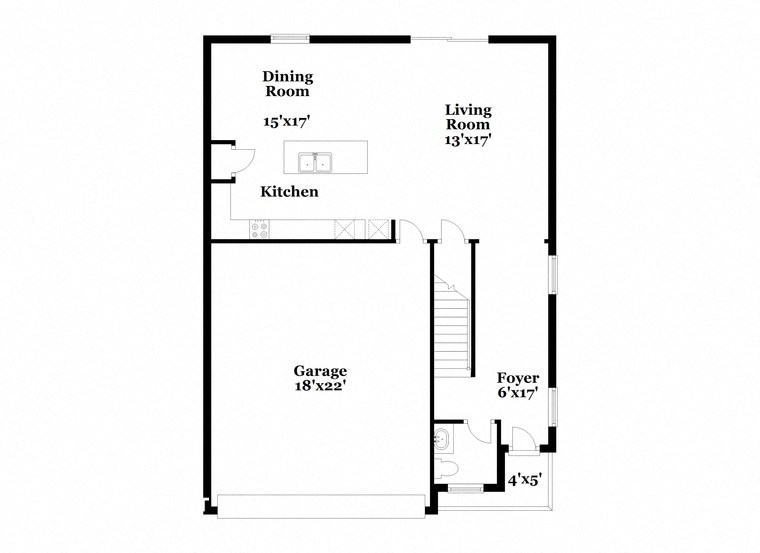 a floor plan of a house with a small kitchen and a living room