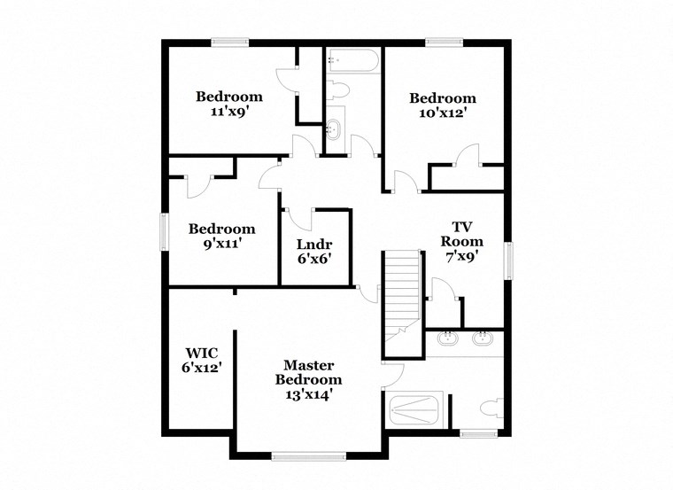floor plan of the upper level of a home with bedrooms and baths