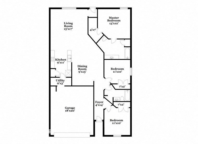 a floor plan of a home with a mix of bedrooms and baths and a staircase