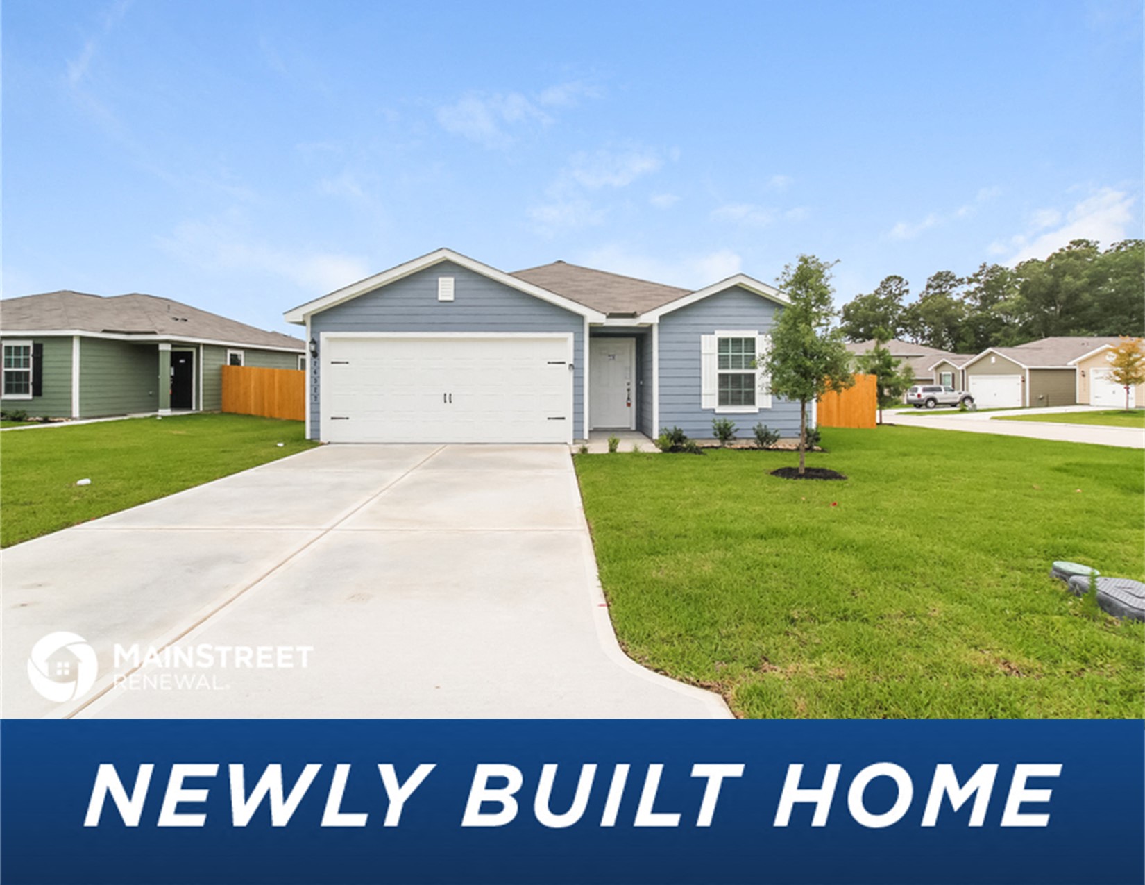 a new build home in a neighborhood with green grass