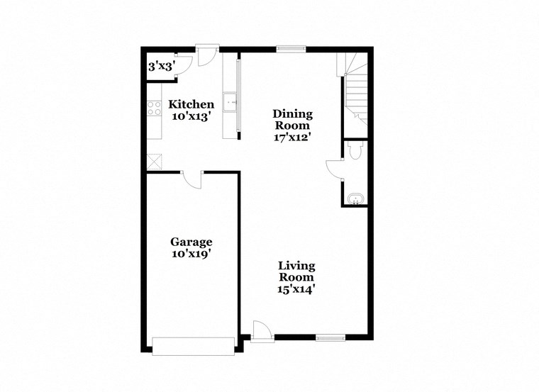 a floor plan of a house with a garage and a kitchen