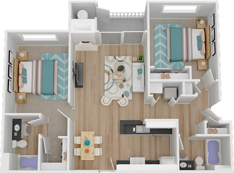 2B 2 Bed 2 Bath Floor Plan at Marina Village Apartments, Sparks, NV, 89434