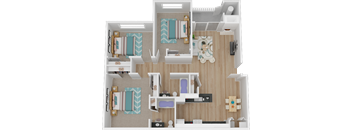 3C 3 Bed 2 bath Floor Plan at Marina Village Apartments, Sparks, NV