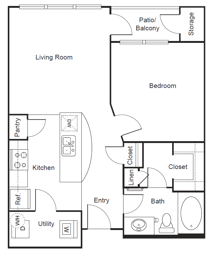 A2 - 1 bed, 1 bath, 630 square feet