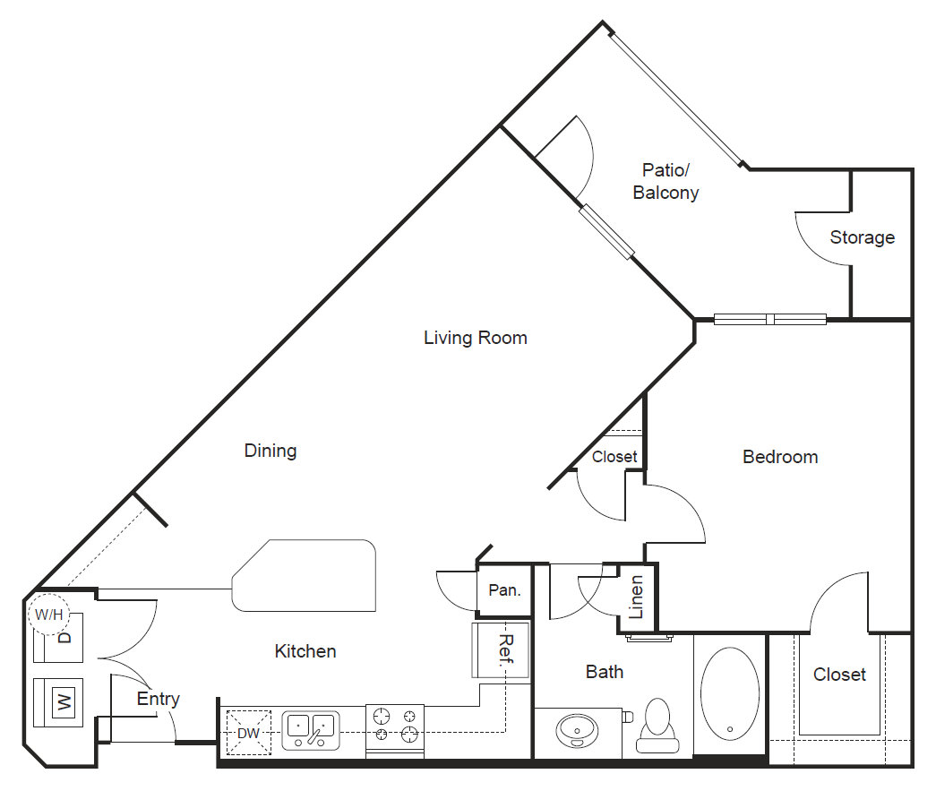 A3 - 1 bed, 1 bath, 720 square feet