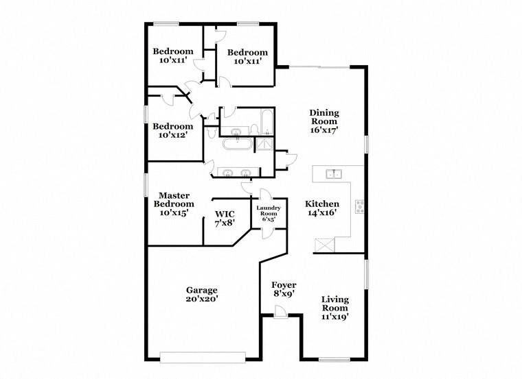 a floor plan of a house with a combination of bedrooms and baths