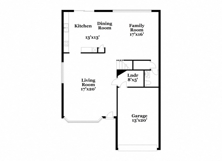 a floor plan of a house with a small kitchen and a living room