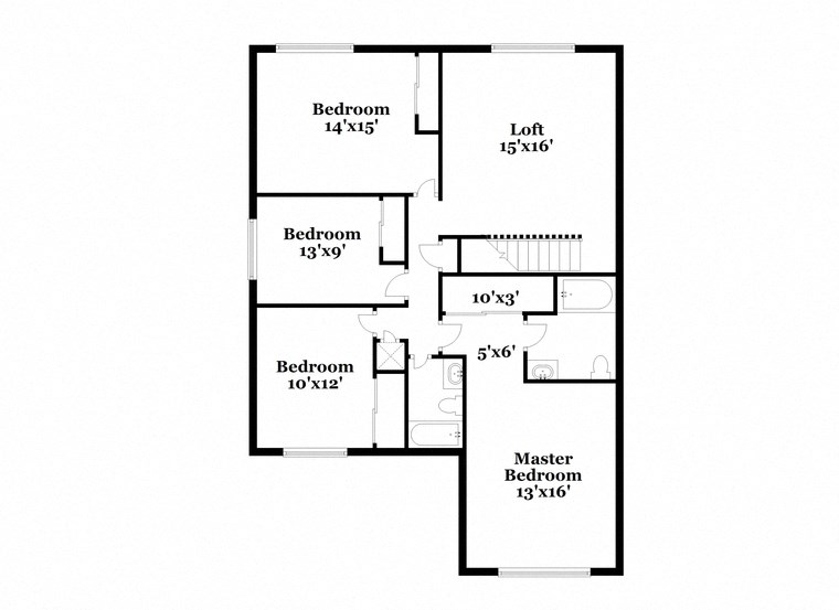 a floor plan of a house with an open floor plan with bedrooms and a kitchen