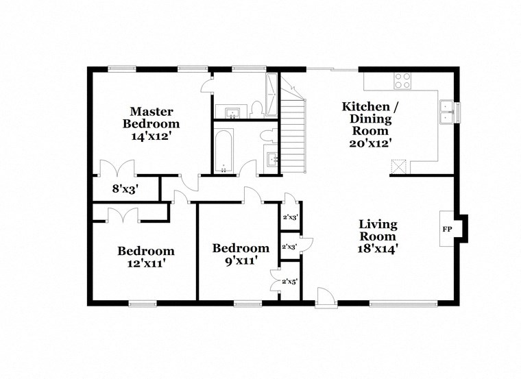 a floor plan of a house with bedrooms and a living room