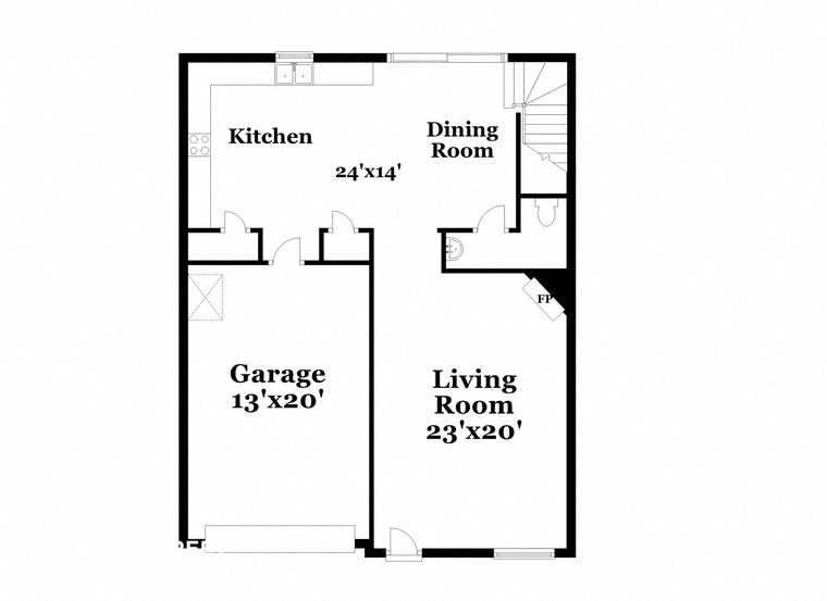 a floor plan of a house with a garage and a living room