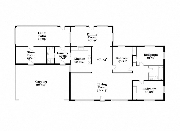a floor plan of a house with two bedrooms and two baths