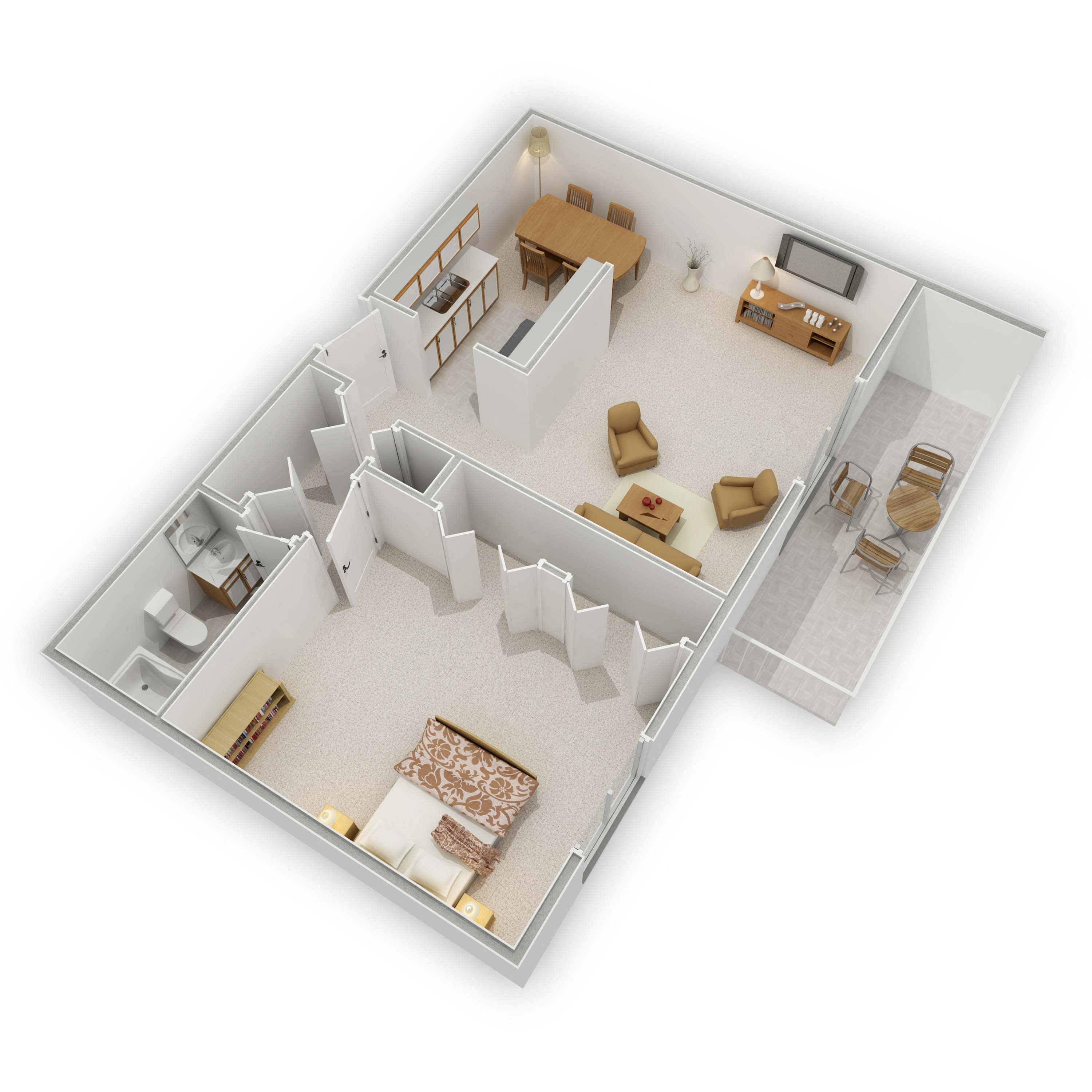 The Pines of Burnsville - One Bedroom Floor Plan (3D)