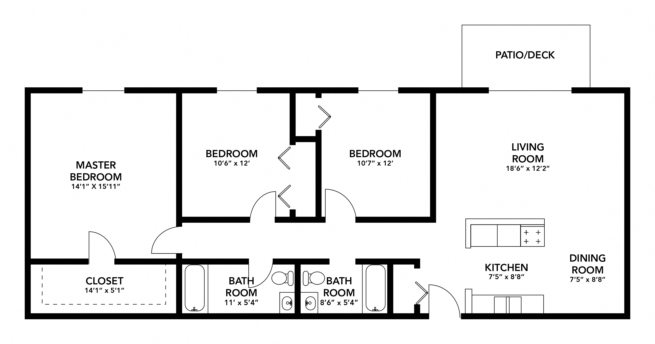 The Pines of Burnsville - Three Bedroom Floor Plan (2D)