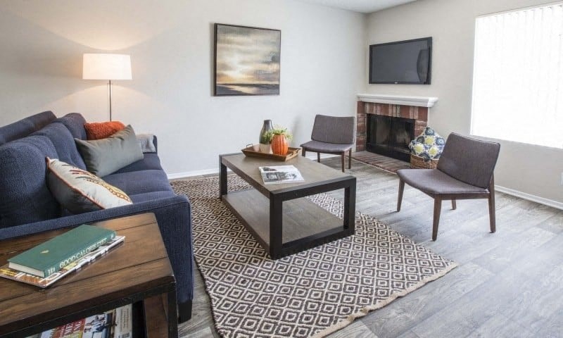 a living room with a couch and a television