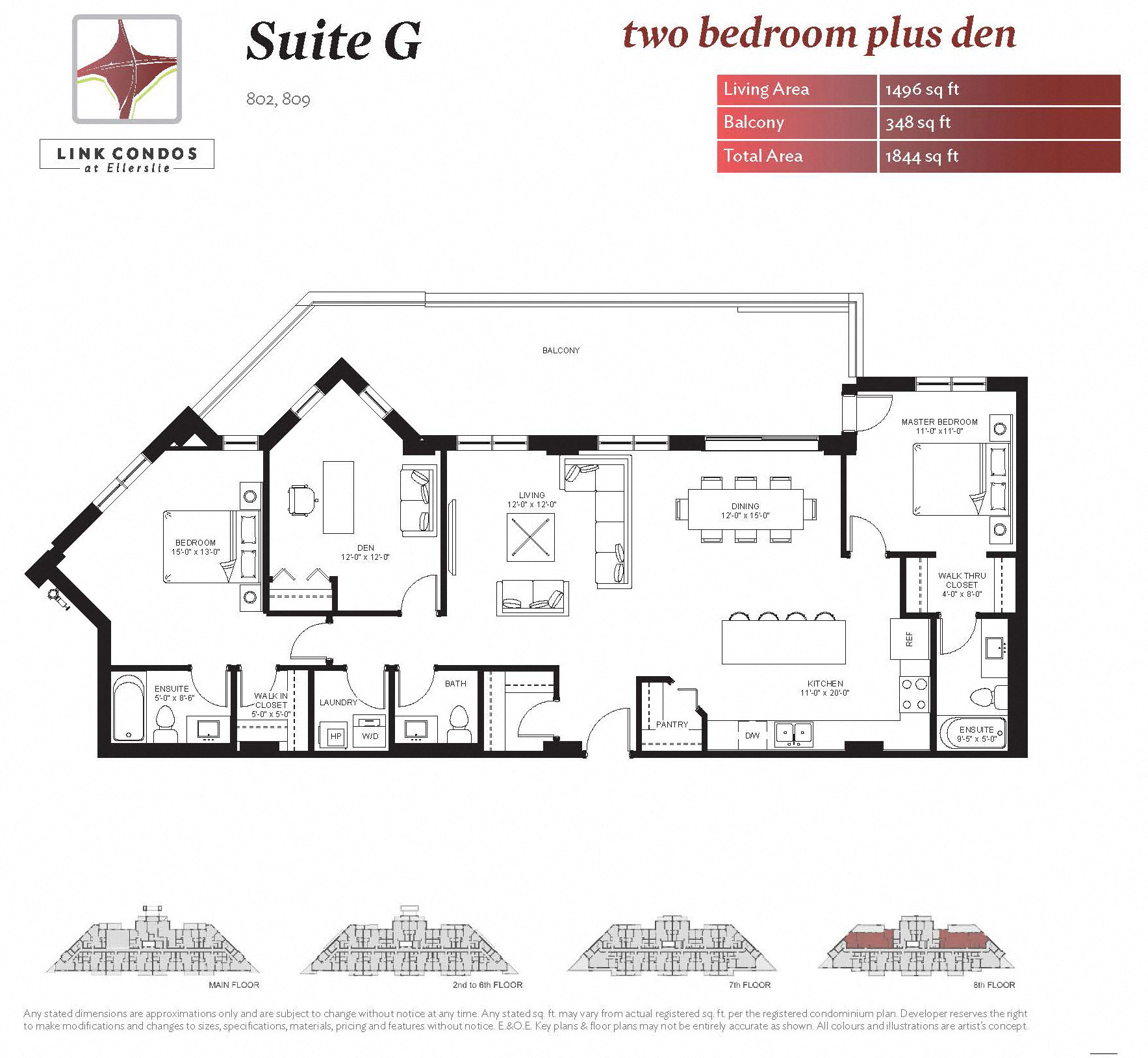 Link Apartment Suite G  Three Bedroom Floor Plan