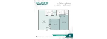 2 Bedroom / 1.5 Bath Floor Plan A at Willowood Apartments, Ohio