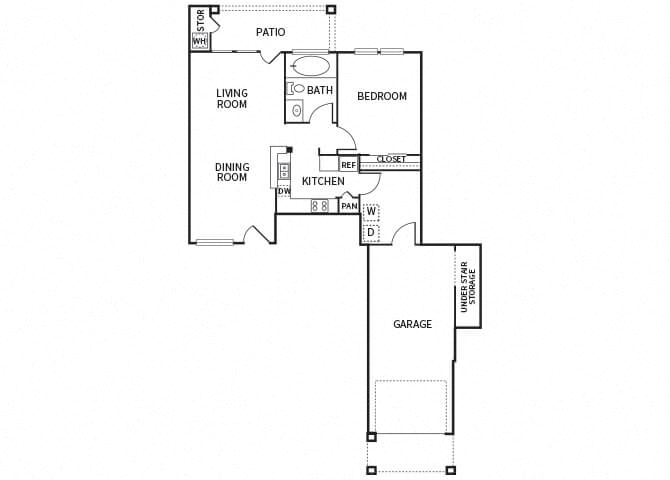 One bedroom floor plan at The Dominion Apartments