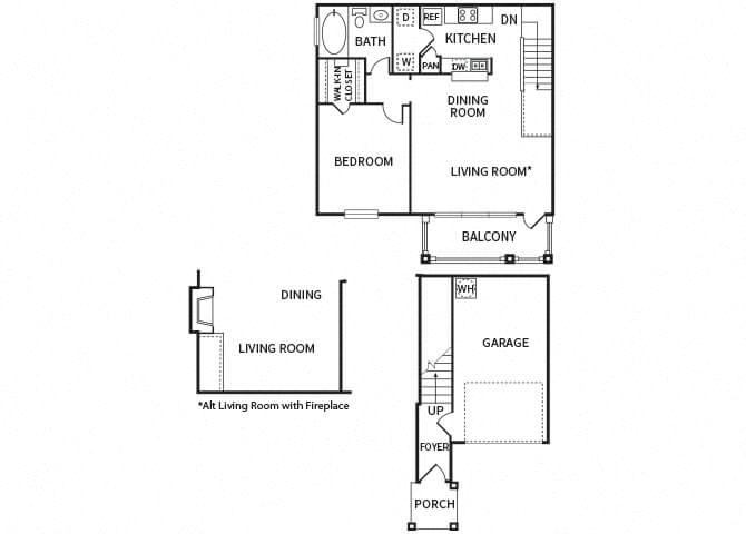One bedroom floor plan at The Dominion Apartments