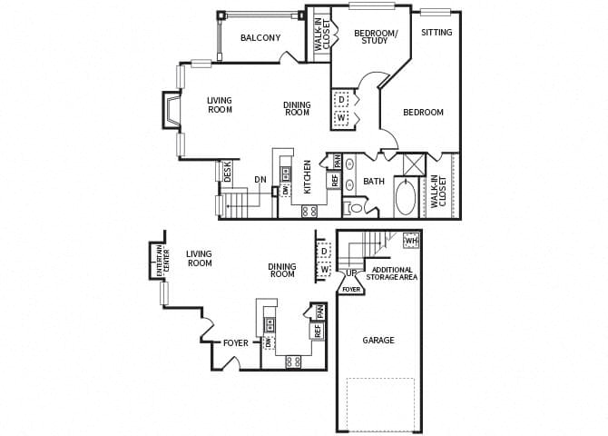 two bedroom floor plan at The Dominion Apartments in Conroe TX