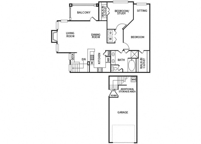 two bedroom floor plan at The Dominion Apartments in Conroe TX