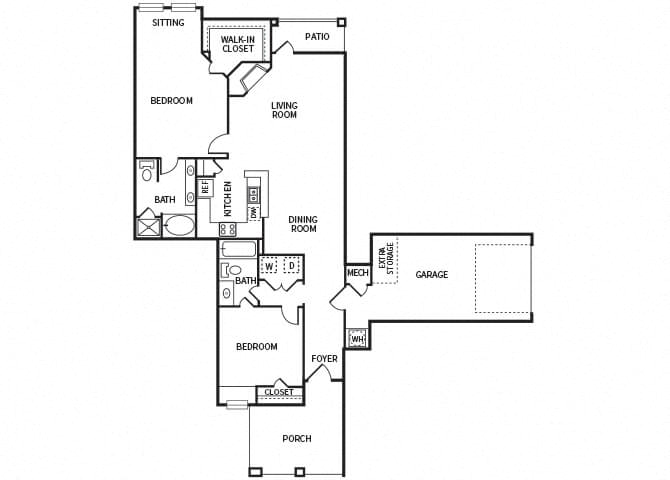 two bedroom floor plan at The Dominion Apartments in Conroe TX