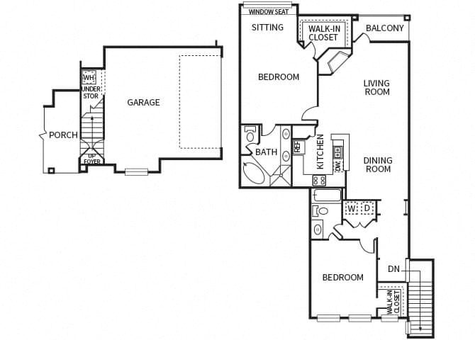 two bedroom floor plan at The Dominion Apartments in Conroe TX