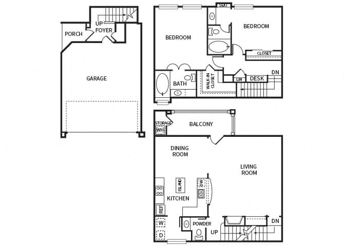 two bedroom floor plan at The Dominion Apartments in Conroe TX