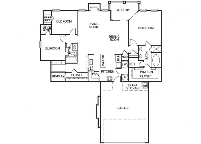 three bedroom floor plan at The Dominion Apartments in Conroe TX