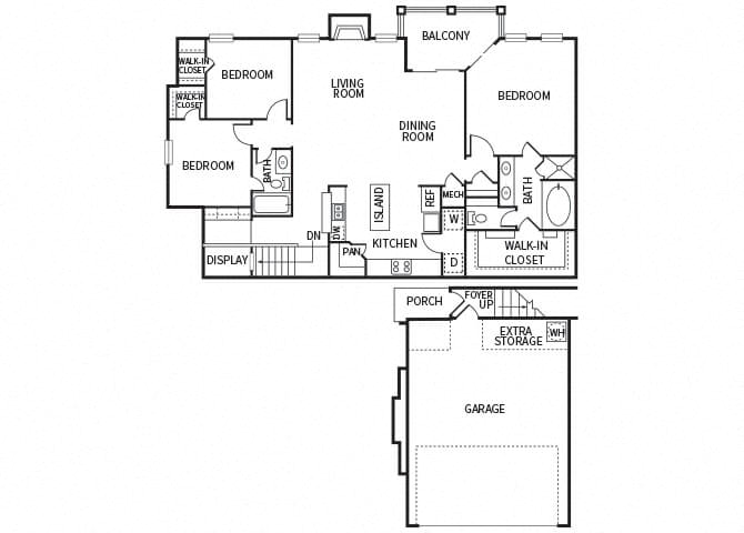 three bedroom floor plan at The Dominion Apartments in Conroe TX