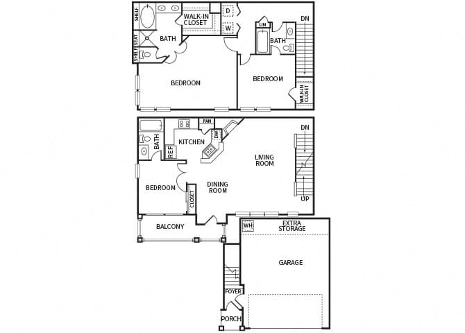 three bedroom floor plan at The Dominion Apartments in Conroe TX
