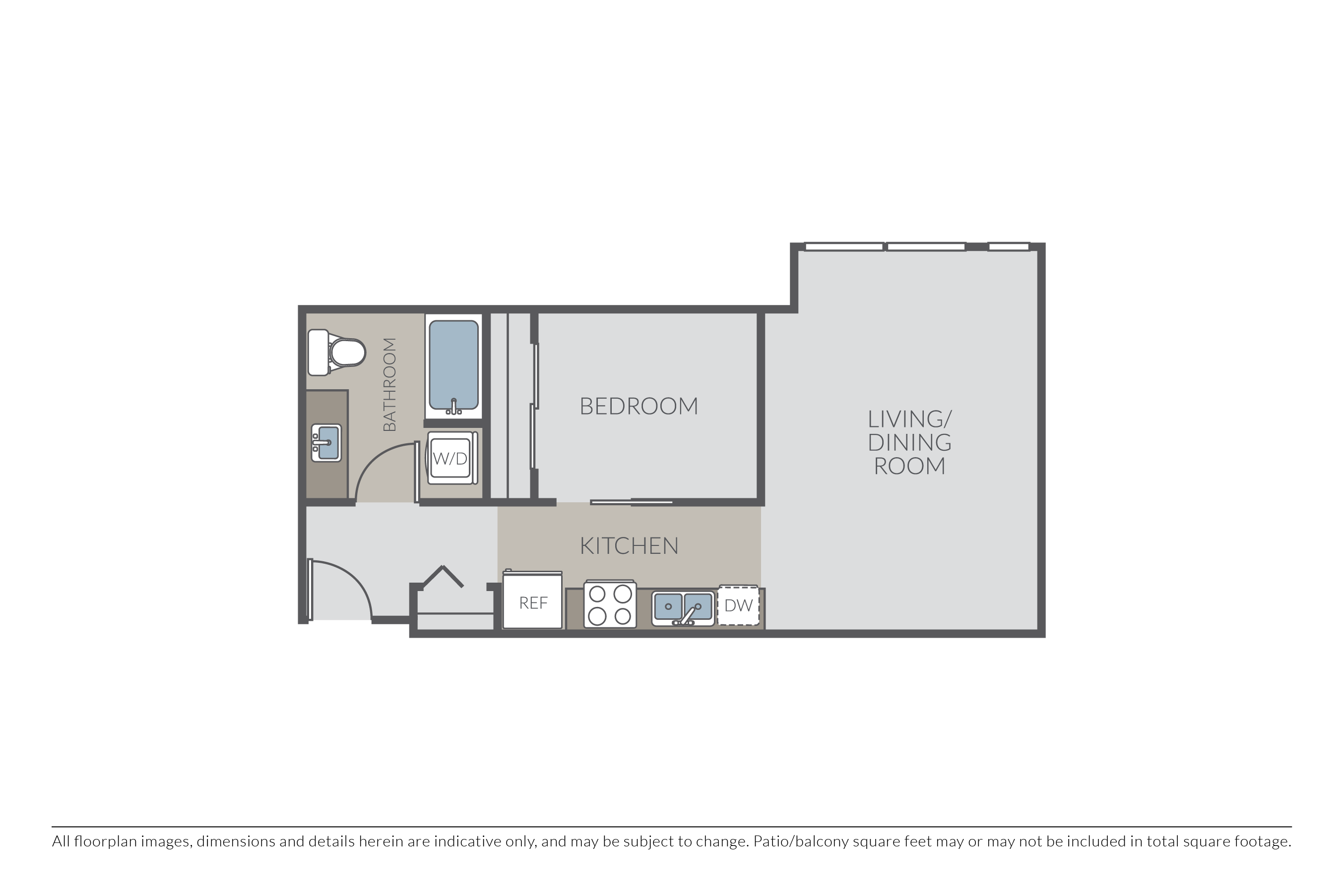 Plan 1E - Open One Bedroom