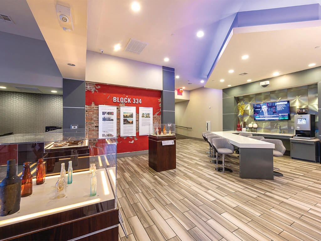 Clubhouse kitchen at Block 334 Apartments