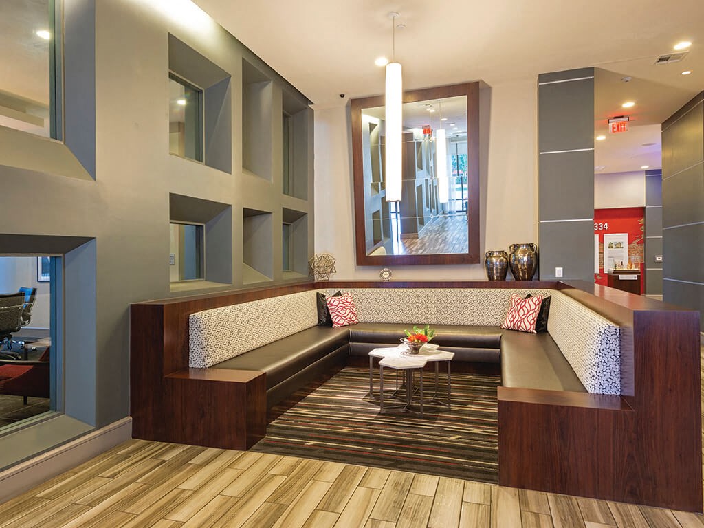 Common area seating at Block 334 Apartments