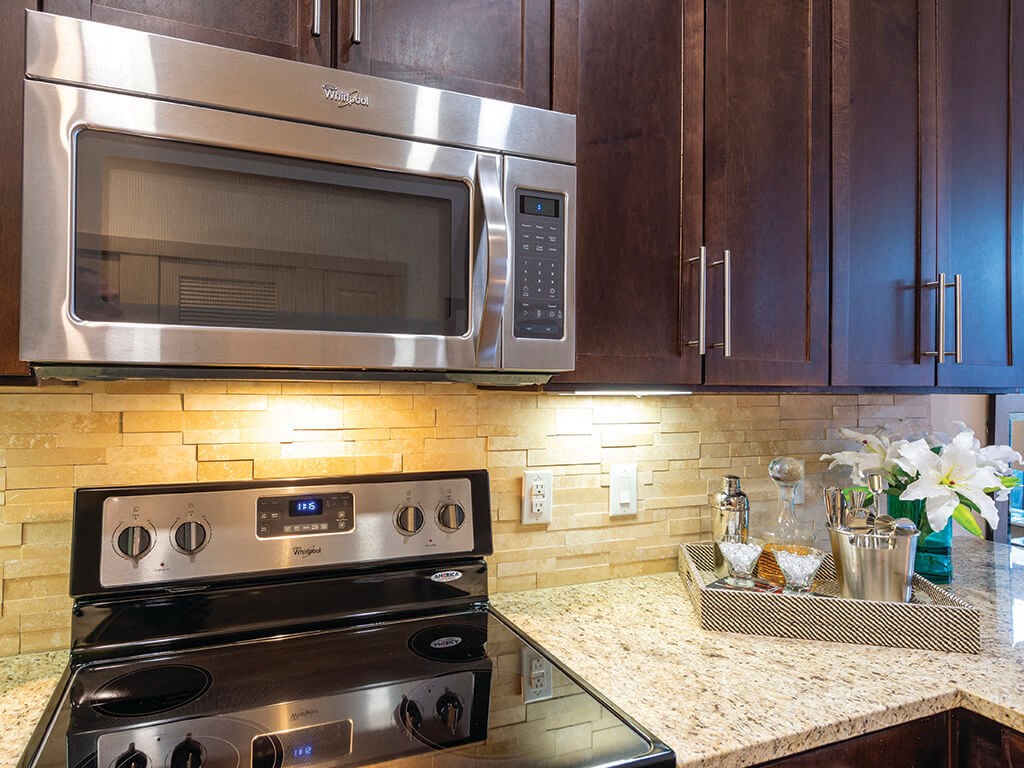 Stainless steel appliances at Block 334 Apartments