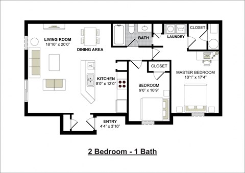 2 Bedroom 1 Bath 868 Square Feet
