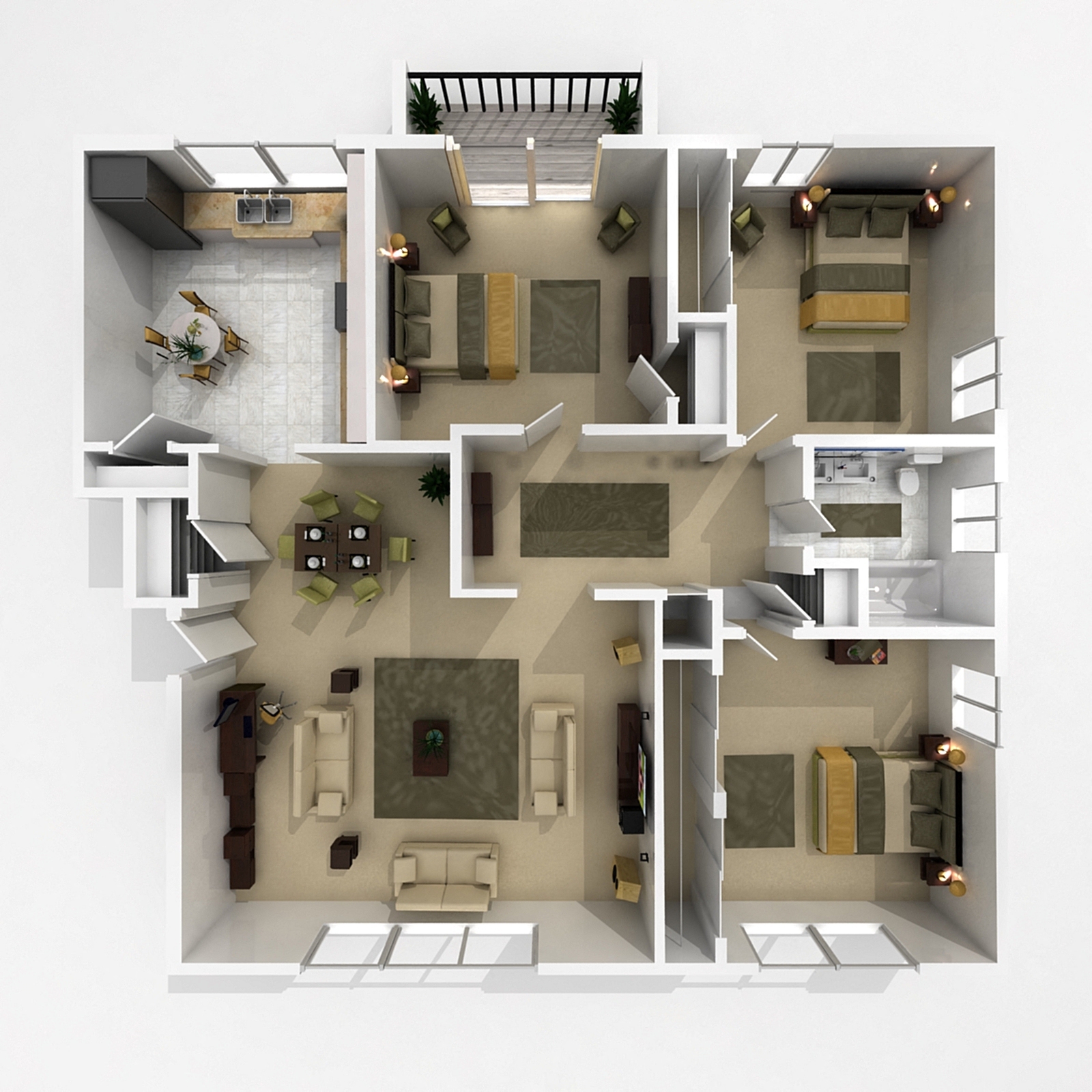 Three bedroom apartment, one bathroom