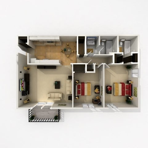 a 3d floor plan of a house with a bedroom and a living room
