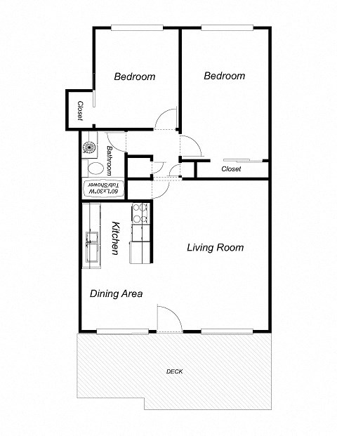 2 Bedroom floor plan for Los Gatos Gardens