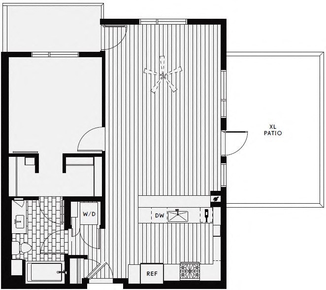 A8 – 1 Bedroom 1 Bath Floor Plan Layout – Unknown Square Footage at Vida North Park, California, 92104