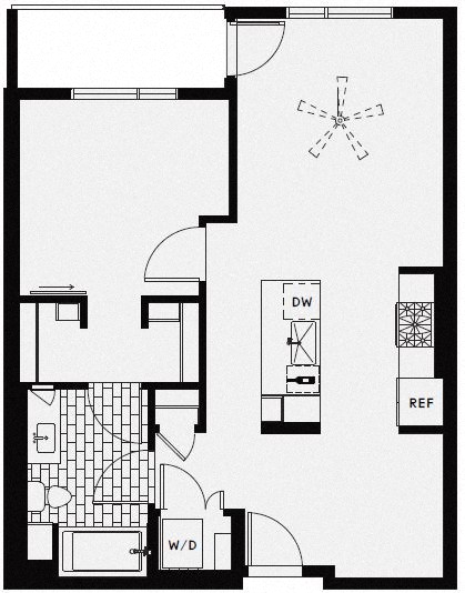 B1 Industrial 1x1 + Den – 1 Bedroom 1 Bath Floor Plan Layout – 743 Square Feet at Vida North Park, San Diego, CA, 92104