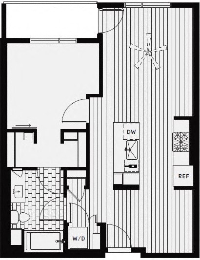 b1 – 1 Bedroom 1 Bath Floor Plan Layout – 743 Square Feet at Vida North Park, San Diego, CA